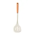 Heat-resistant off-white silicone slotted turner with a natural wooden handle for cooking - Slotted Spatula / White