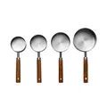 Set of 4 stainless steel measuring cups with ergonomic wooden handles for baking - Acacia Wood 4-Piece Measuring Cups Set (Stainless Steel)
