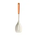 Cream white silicone slotted spoon turner with natural wood handle for non-stick cooking - Slotted Spoon / White