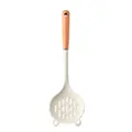 Cream silicone slotted spoon with wooden handle and cute ear design. - Skimmer / White