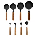 Professional 8-piece black stainless steel measuring set with natural wooden handles - 8-Piece Set (Brown Box Packaging) / Black