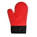 Heat-resistant red silicone oven mitt with non-slip diamond texture and black fabric cuff - Single Glove / Red