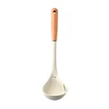 Professional cream white silicone soup ladle with natural wooden handle for non-stick pots. - Soup Spoon / White