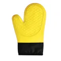 Premium yellow silicone oven mitt with heat-resistant black fabric cuff for safe baking - Single Glove / Yellow