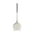 Durable white silicone slotted spoon featuring a professional stainless steel hollow handle - Clear Skimmer