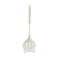 Cream white semi-transparent silicone slotted spoon with anti-slip handle for non-stick cooking - Skimmer / Clear