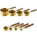 Luxury 8-piece gold stainless steel measuring cup and spoon set with ergonomic wooden handles - 8-Piece Set (Brown Box Packaging) / Gold