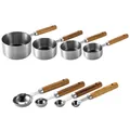 8-piece stainless steel measuring cup and spoon set with ergonomic wooden handles - 8-Piece Set (Brown Box Packaging) / Steel Color