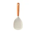 Durable white silicone rice paddle with natural ergonomic wooden handle for non-stick pans. - Rice Spoon / White