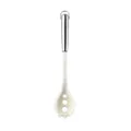 White silicone pasta server with a stainless steel hollow handle for non-stick cooking - Clear Noodle Server