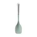 Premium light green silicone cooking spoon with a sleek stainless steel hollow handle - Teal Flat Head Spoons