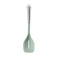 Sage green silicone slotted spoon with stainless steel hollow handle for non-stick cooking - Teal Slotted Spoons