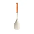 Professional cream white silicone serving spoon with ergonomic natural wooden handle - Flat Spoon / White