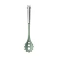 Sage green silicone pasta server with durable stainless steel handle and hanging hook - Teal Pasta Servers