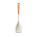 Heat resistant cream white silicone cooking spoon with ergonomic natural wooden handle - Flat Spoon / Translucent