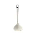 Cream silicone soup ladle with measurement markings and polished chrome hanging loop - Soup Spoon