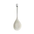Professional white silicone slotted spoon with stainless steel hanging loop for non-stick cookware - Skimmer