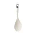 Elegant white one-piece silicone rice paddle featuring a chrome-plated hanging loop handle - Rice Spoon