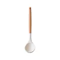 Premium white silicone soup ladle with natural wooden handle for non-stick cookware - Soup Spoon / White