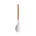 Minimalist white silicone kitchen spoon with premium round wooden handle for non-stick cookware - Solid Spoon / White