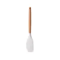 Minimalist white heat-resistant silicone spatula with durable ergonomic wooden handle. - Spatula / White
