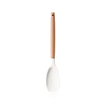 White silicone cooking spoon with ergonomic natural wooden handle for non-stick cookware - Broad Scraper / White
