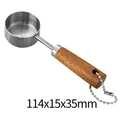 14ml stainless steel measuring spoon featuring a natural wood handle and ball chain attachment - Sanded Wood Handle Style / 14ml / Stainless Steel Original