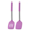 Set de spatule et écumoire en silicone violet avec manche en acier inoxydable - Ensemble deux pièces / Violet