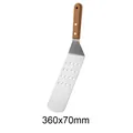 Professional wooden handle stainless steel griddle spatula with drainage holes 360x70mm - Long Perforated Spatula