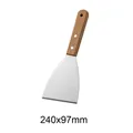 Professional stainless steel griddle spatula scraper with ergonomic wood handle 240x97mm - Angled Scraper