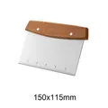 Stainless steel griddle scraper with wooden handle and 150x115mm measurement scale - Flat Dough Scraper