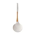 Heat-resistant white silicone slotted spoon with natural wooden handle for cooking - Skimmer