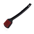 Multi-functional BBQ cleaning brush with red nylon bristles and a long black handle. - Single-sided Type B (Scraper/Brush)