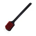Long handle BBQ grill cleaning brush featuring red bristles and integrated metal scraper - Single-sided Type A (Extended Handle Scraper/Brush)
