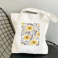 Stilvolle minimalistische Stofftasche aus weißem Canvas mit gelbem Kosmosblumen-Druck - Quadratischer Gelber Kosmos Stil(STD318-Q) / 1 Stück