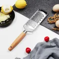 Professional stainless steel zester grater with ergonomic wooden handle for cheese and citrus - Handheld Wood Handle Grater