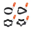 4er-Set Antihaft-Eierringe mit Herz Stern Blume Kreis Formen und orangen Griffen - 4-teiliges Set