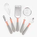 5-teiliges Küchenhelfer-Set aus Edelstahl mit ergonomischen Griffen in Pink und Grau - Schneebesen / Rosa Grau