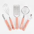 Set di 5 utensili da cucina in acciaio inossidabile con manici ergonomici rosa salmone - Rosa