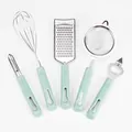 Set di 5 utensili da cucina in acciaio inox con manici ergonomici in verde menta - Verde