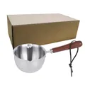 Stainless steel mini oil pot with wooden handle and leather cord, includes brown gift box - L / 200ml