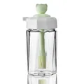 Transparent glass oil dispenser bottle with built-in silicone brush and cute green pig lid - Grass Green