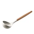 Professional cream white silicone soup ladle with ergonomic natural wooden handle - Soup Spoon / 1 Piece / White