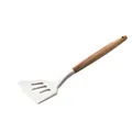 Premium white silicone slotted spatula with natural beech wood handle for non-stick pans - Slotted Spatula / 1 Piece / White