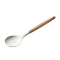 Cuillère de cuisine professionnelle en silicone blanc crème avec manche en bois naturel - Petite Cuillère Manche Plein Bois / 1 Pièce / Blanc
