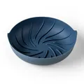 High-temperature resistant blue silicone air fryer pot with spiral drainage pattern - Dark Blue - Large