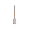 Grey silicone spatula with ergonomic wooden handle and practical hanging hole for kitchen cooking - Broad Scraper / White
