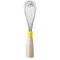 Ergonomische handmatige roestvrijstalen eiergarde met beige en geel handvat - Garde
