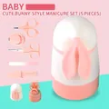 Pink cartoon rabbit 5-piece baby manicure kit with portable storage case for infants - Pink White / Five-Piece Set