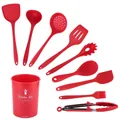 Professional red heat-resistant silicone kitchen utensil 10-piece set with bucket - 9-Piece Set